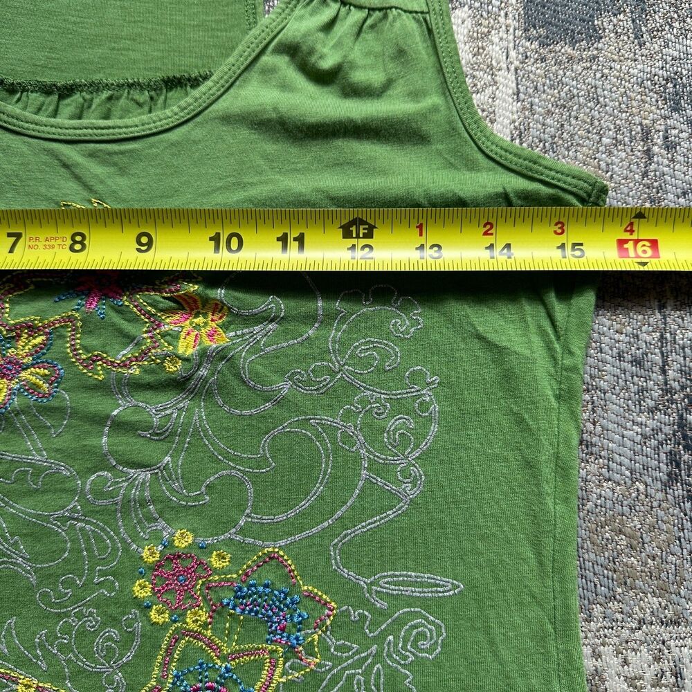 Baleno‎ Women's Shirt Top Tank Green Floral Embroidered Sleeveless Size L - Picture 4 of 6